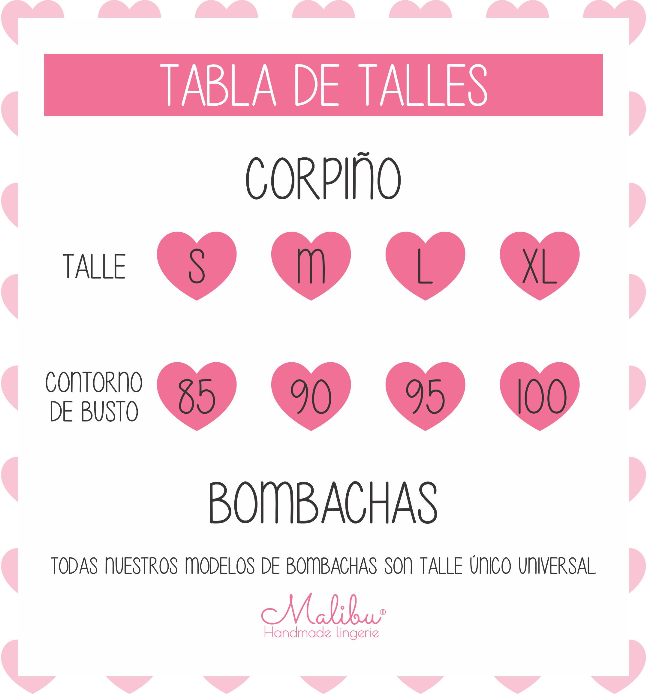 Tienda Online de Malibu Lingerie Tabla de talles